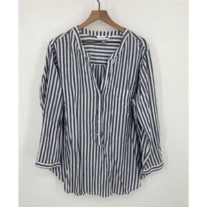 Old Navy The Tunic Shirt Women XXL Long Sleeve Denim Blue and White Stripe